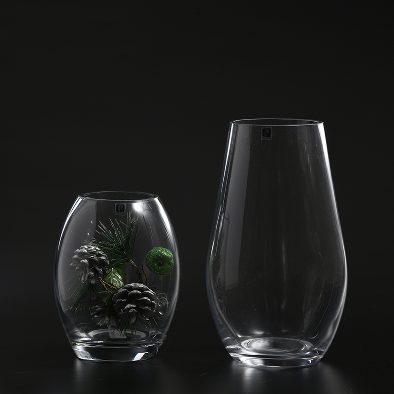Hot sell regular design decorative vases transparent hand-blown glass flower vase