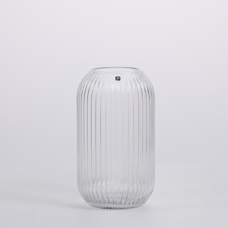 Hot selling Glassware pink glass vase with golden ring basic transparent glass flower vase for home decoration