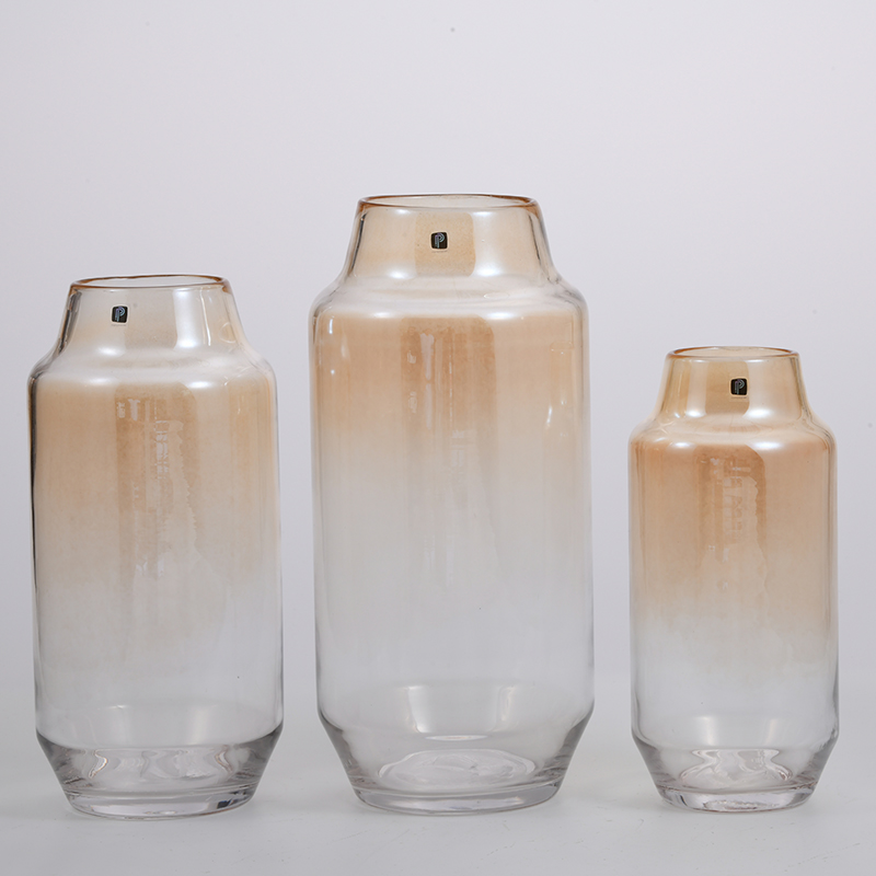 Electro-water amber color decorative vases glass flower vase for home deco factory directly supply