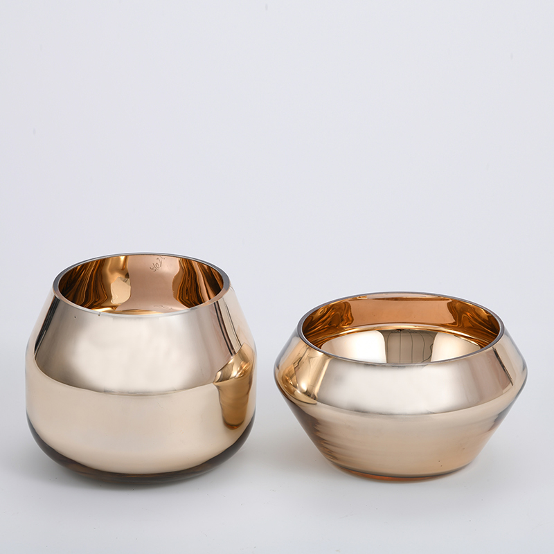 Electroplating golden and rose pink colored Luxury design glass flower vase for home decoration