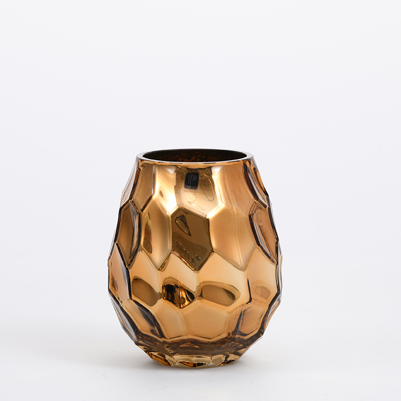 Hot selling Luxury golden design electroplating floral glass flower vase for home decoration