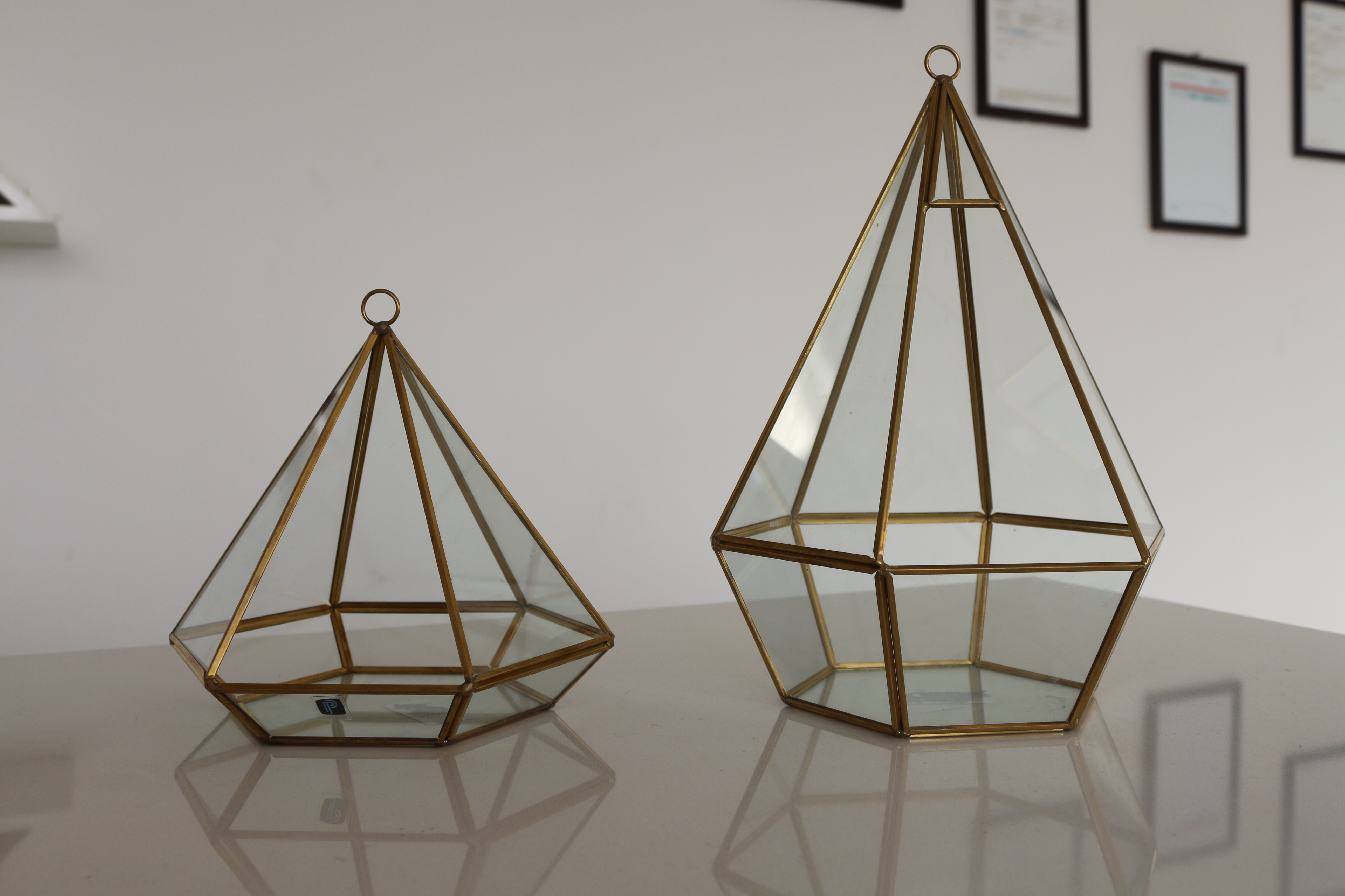 European vintage brass Terrarium diamond shape Geometric flower house