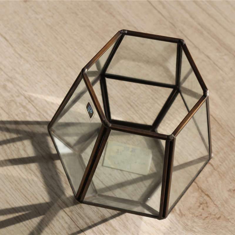 Home decoration Fashion Design High quality glass flower gold and black Brass terrariums geometric