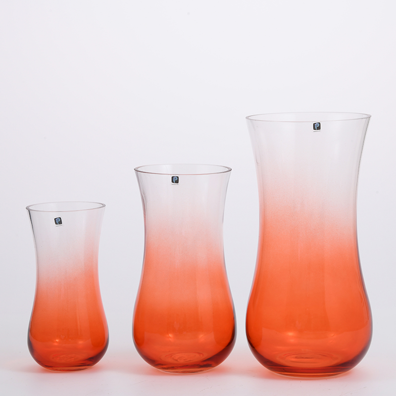 Orange color gradient design bit open mouth decorative vases glass flower vase for home deco factory directly supply