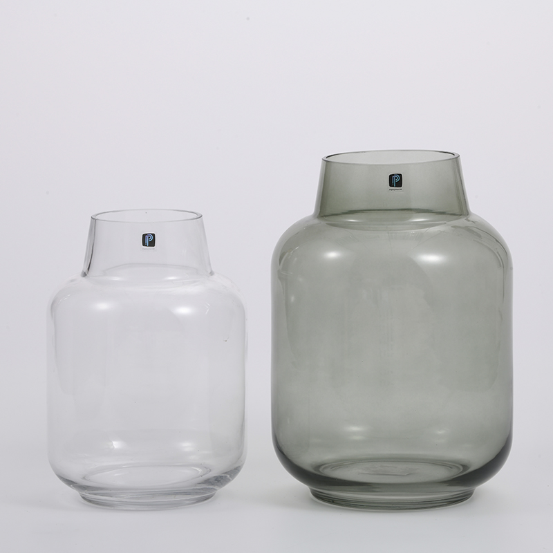 Hot sale design transparent glass vase with leather handle customized colored glass flower container or vase on sale