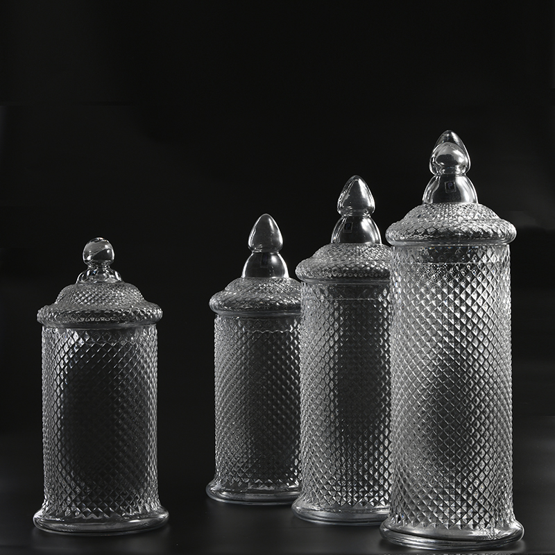 Glassware factory customized sizes Food storage jar with floral transparent glass candy jar or marshmallow jar
